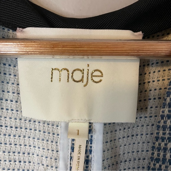 Maje blue open front duster jacket with fringe size 1 - Picture 2 of 14